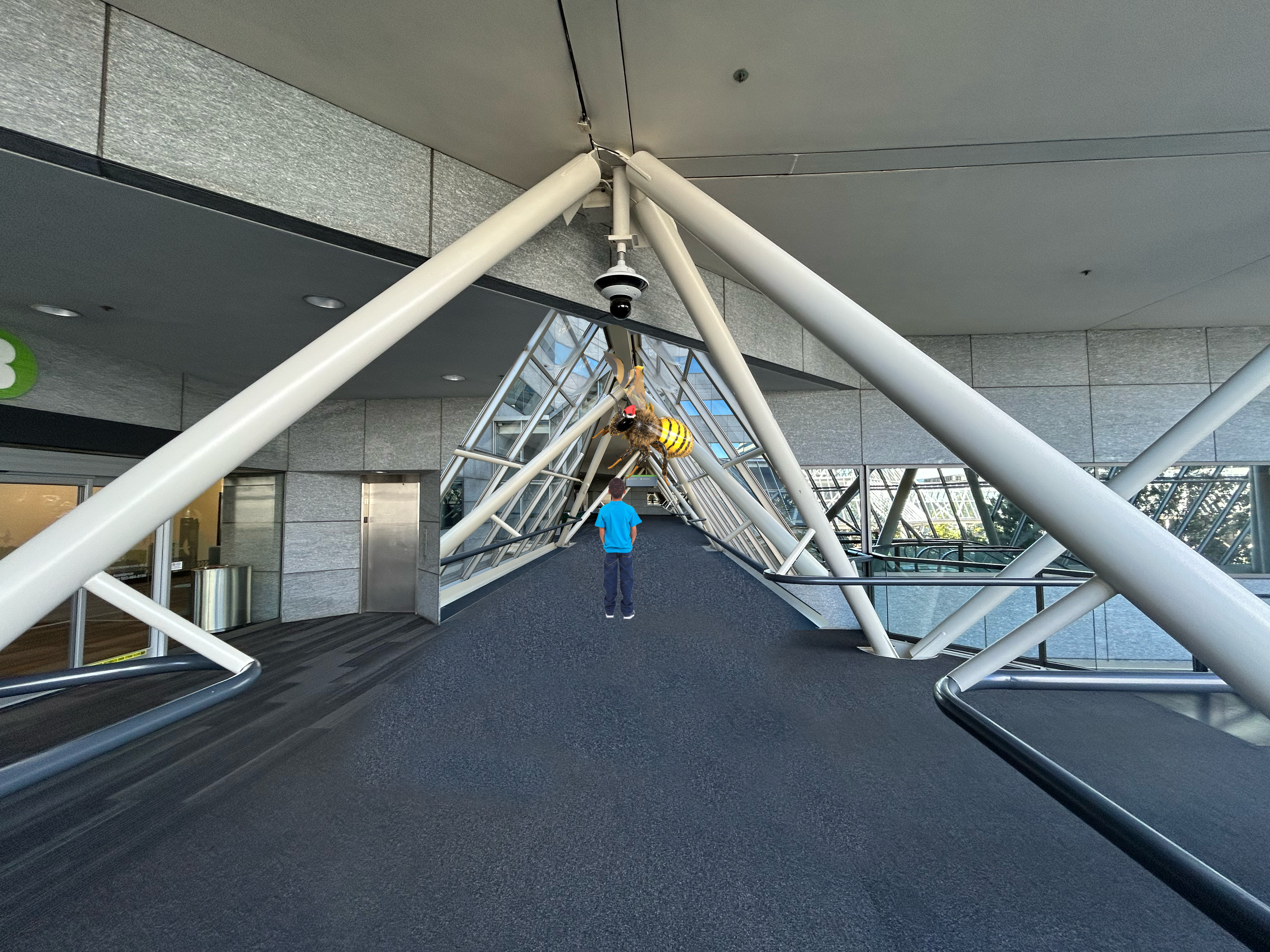 Wall with continuing skywalk and kid bee concept