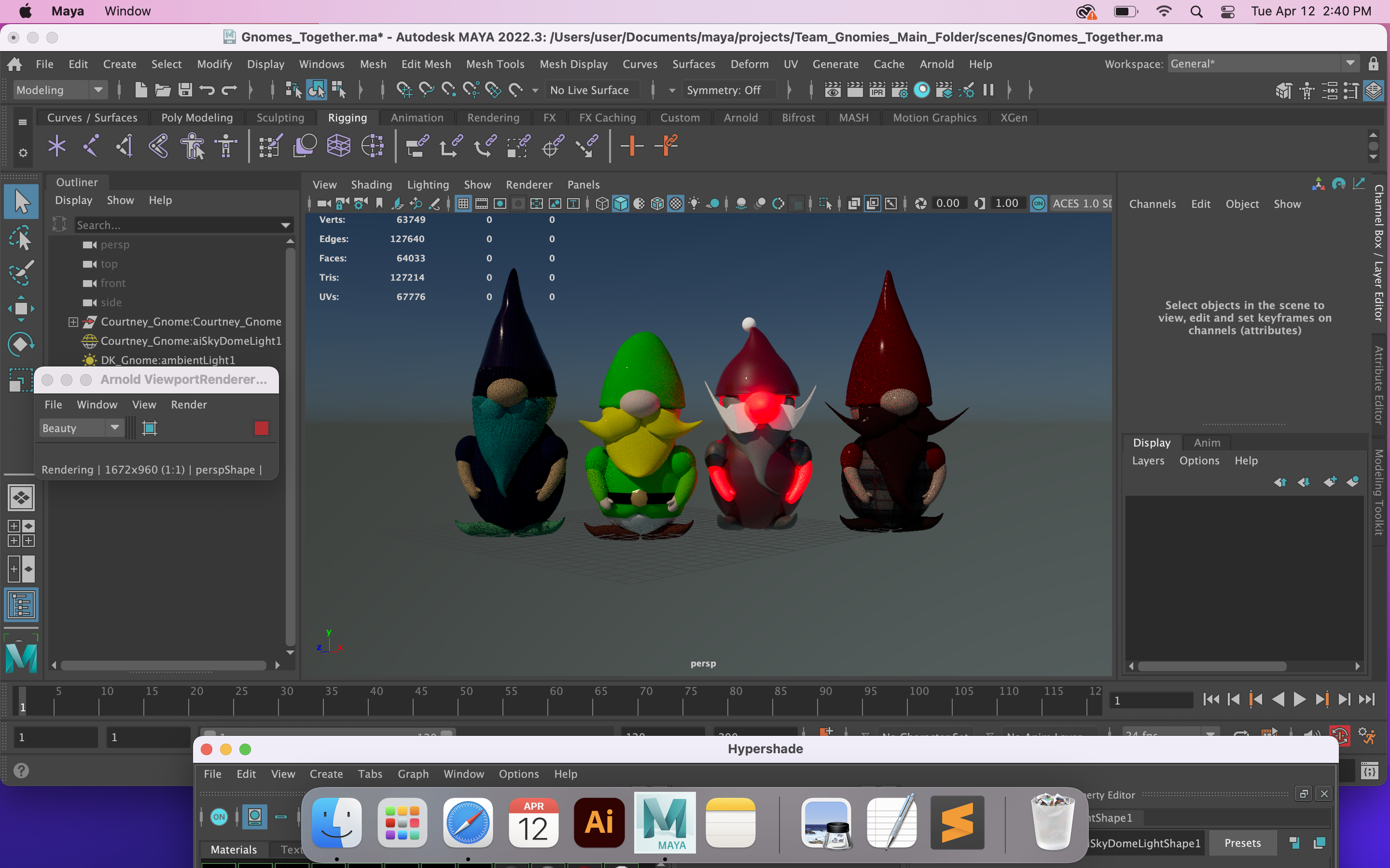 Image of all gnome models together in Maya