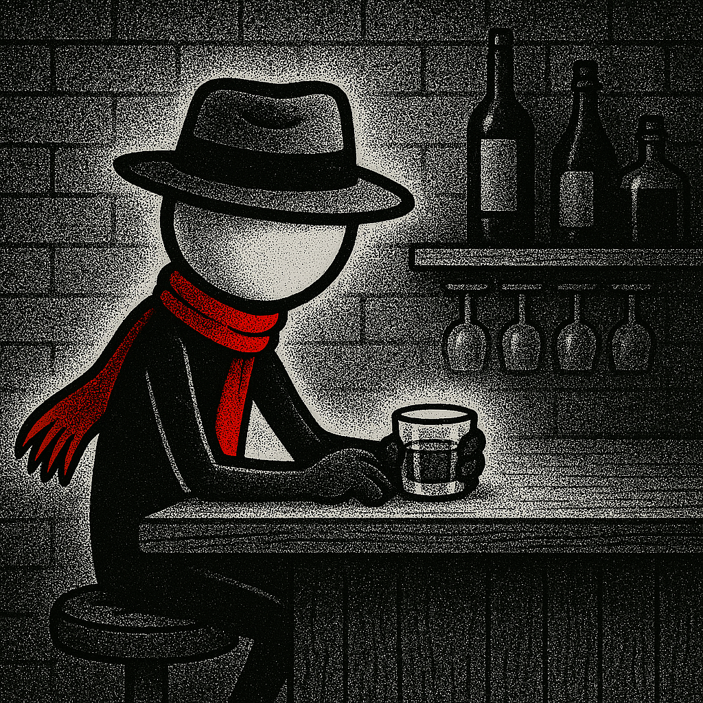 heads to a bar to drink