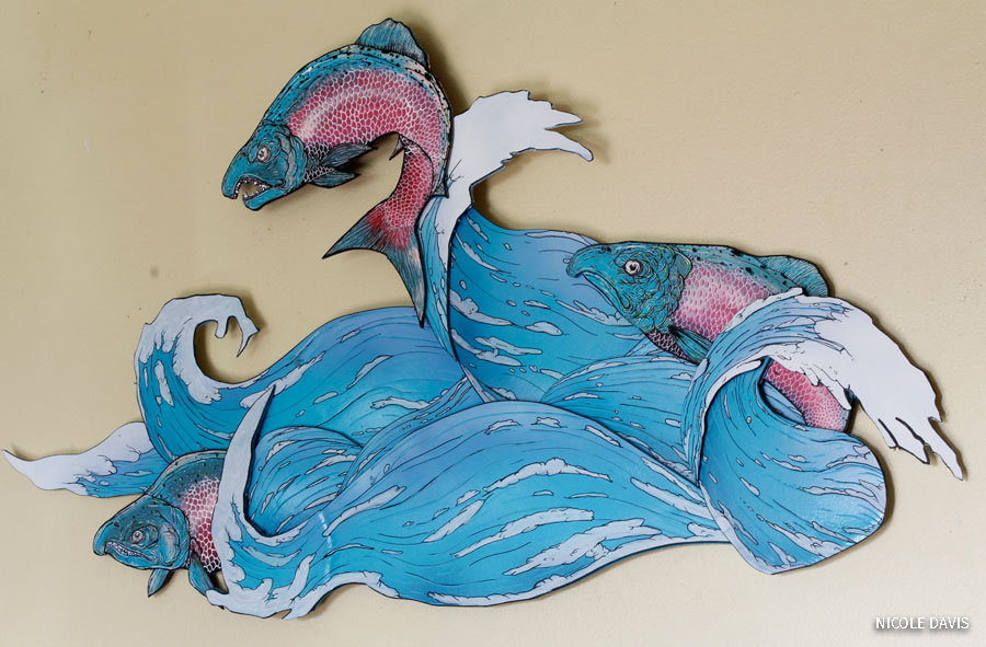 Acrlyic Painting by Nicole Davis of 3 coho salmon 1st place winner of the Saving Endangered Species College Student Art Contest by the National Wildlife Federation and the Endangered Species Coalition. Published in the 2020 October  