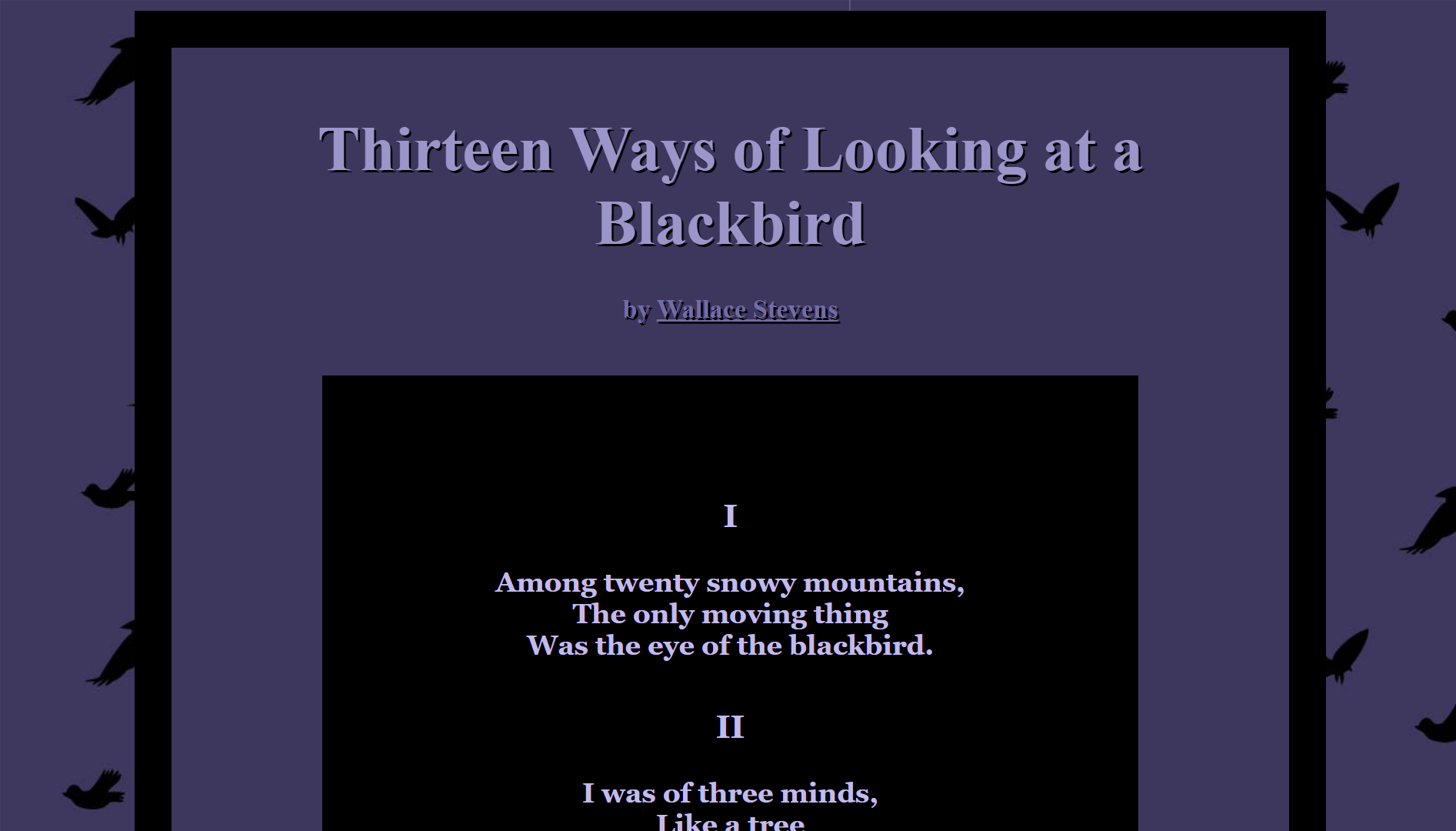Thirteen Ways of Looking at a Blackbird Website