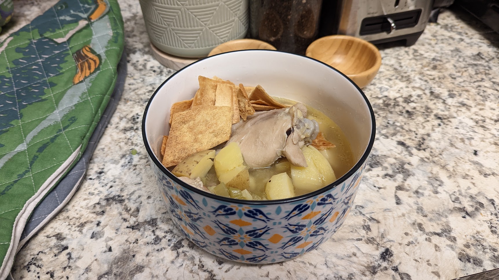 An image of a basic caldo on a kitchen counter.