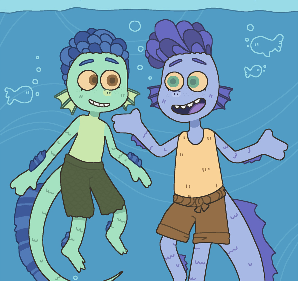 Digital drawing of Luca and Alberto from Luca