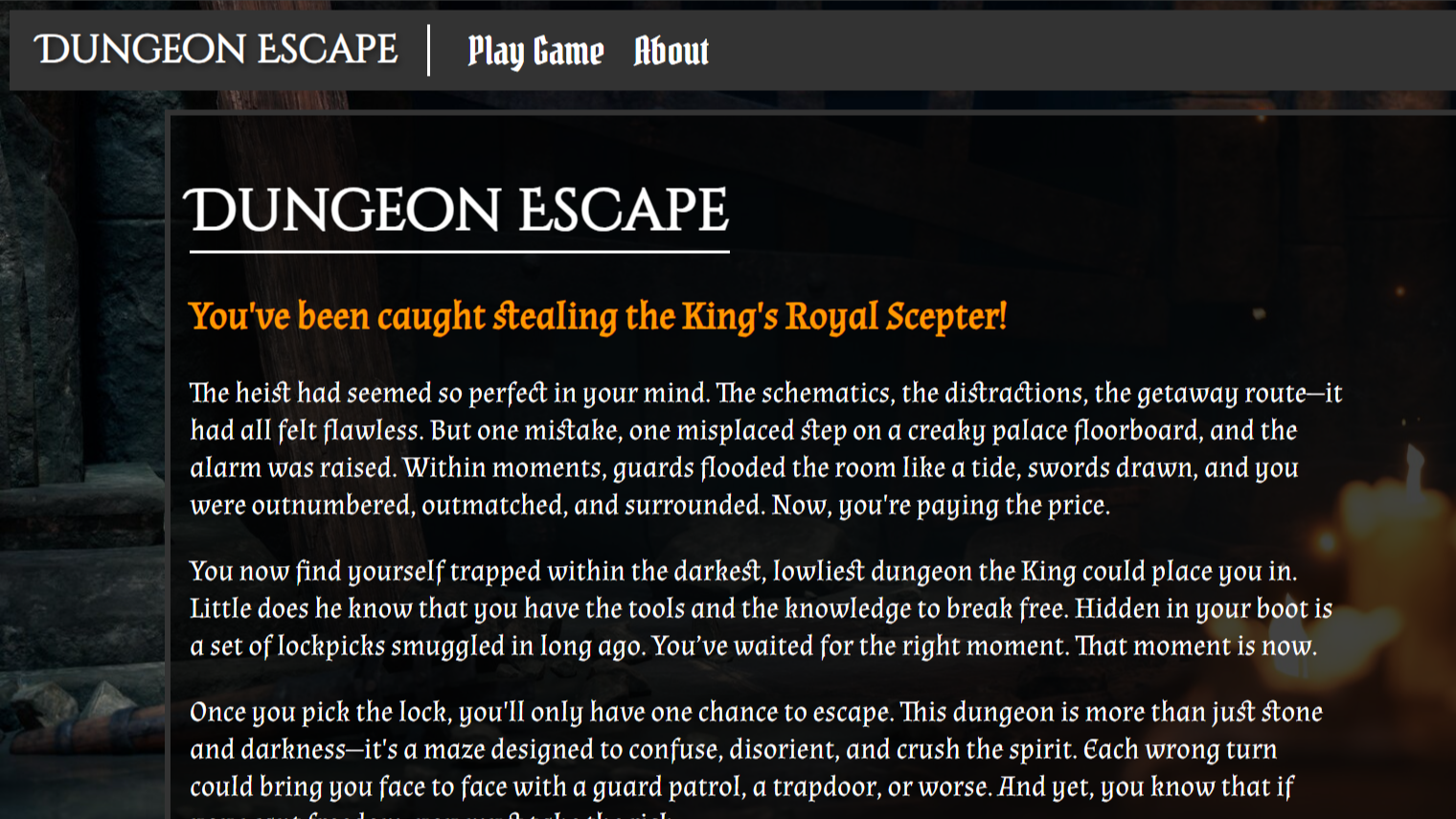 Dungeon Escape Website Screenshot