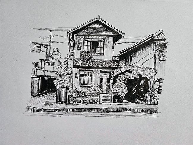 Pen drawing of a house