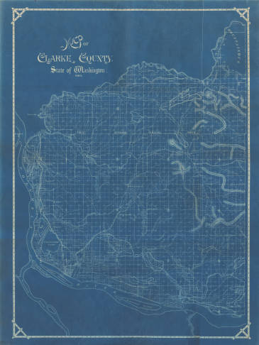 Old map of Clark County with blue background and white detailing