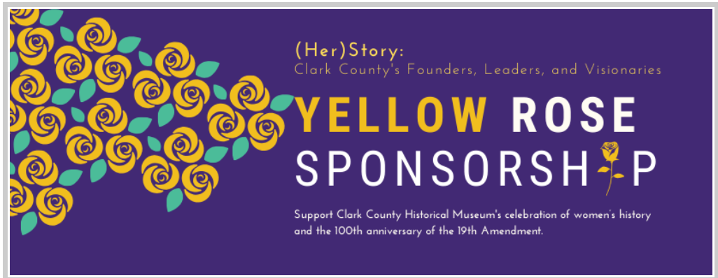 Yellow Rose Sponsorship digital banner, purple background with yellow roses on left