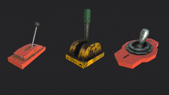 3D models of three levers created for the command console