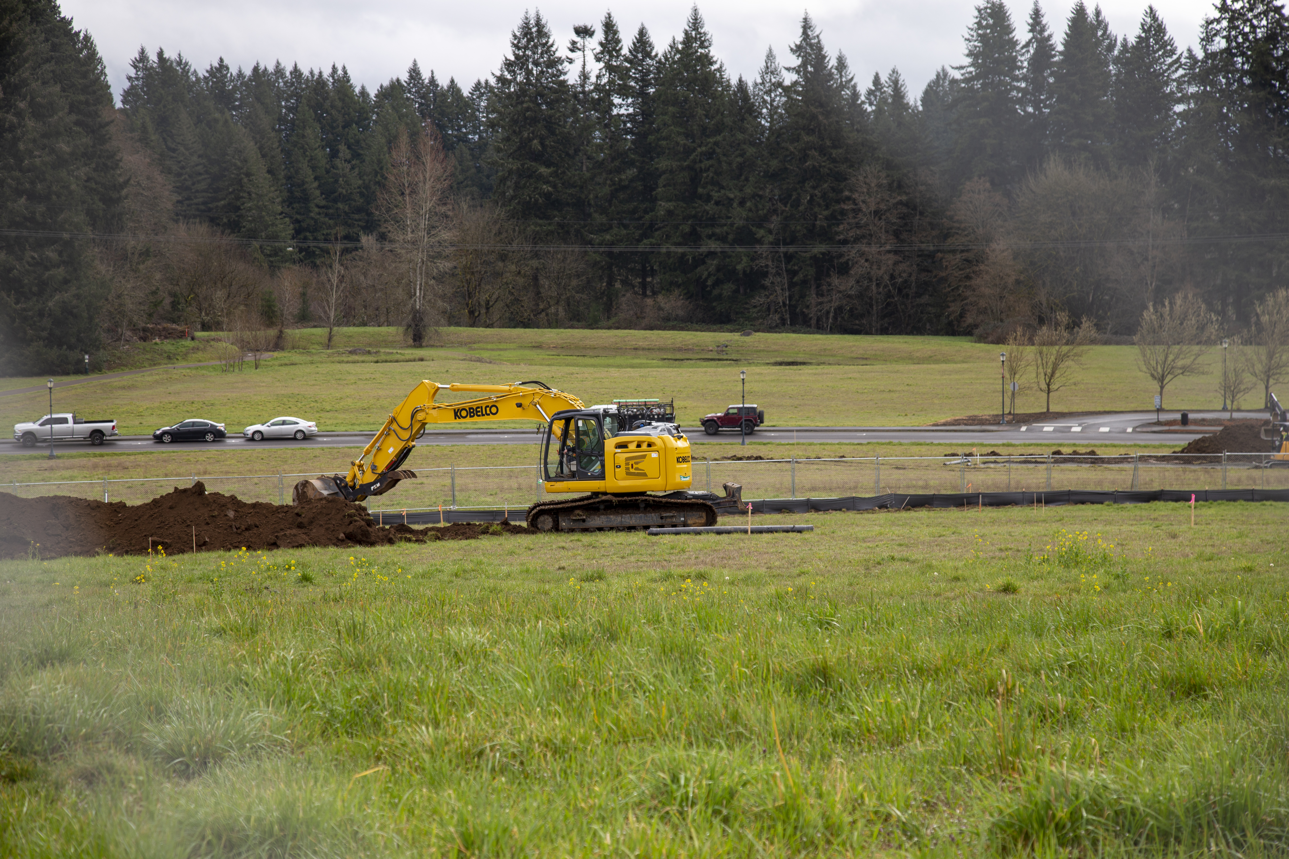 Excavator in the open field