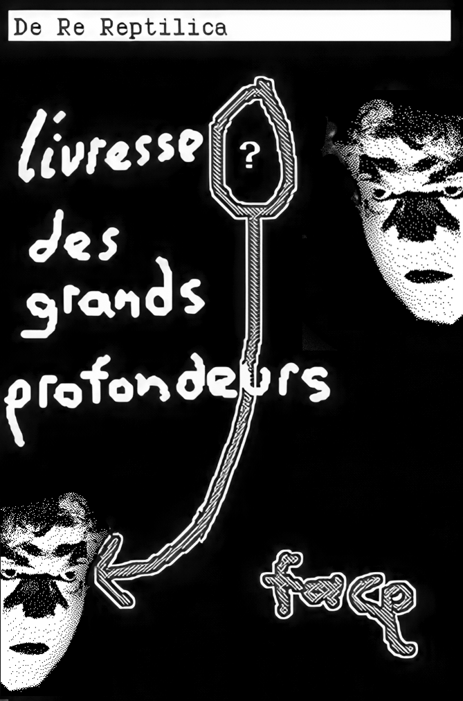 Livresse des greands profondeurs. Face. Question mark with an arrow pointing to the bottom left.