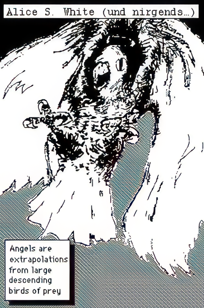 A sketch of an angel. caption: Angels are extrapolations from large descending birds of prey.