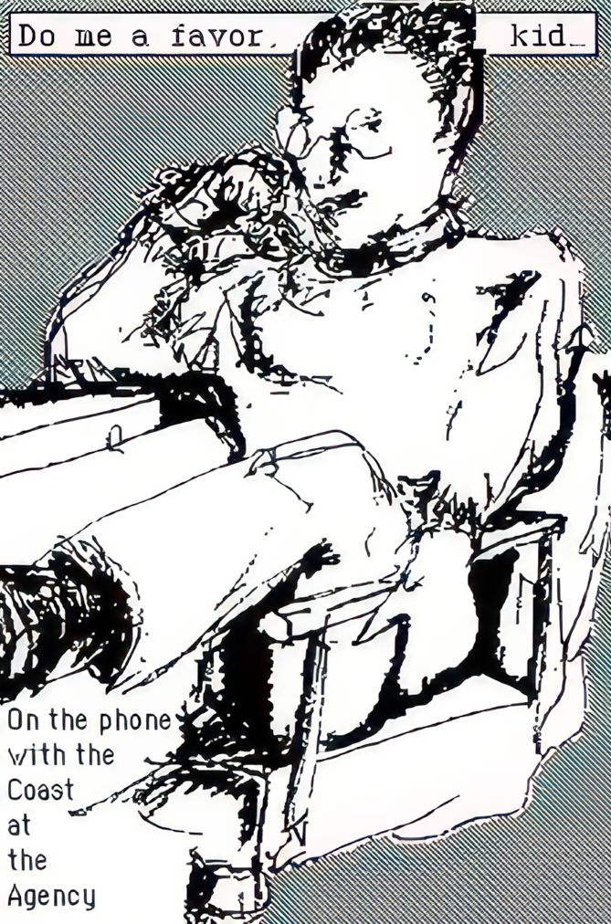 Sketch of person on the phone with the coast at the agency.