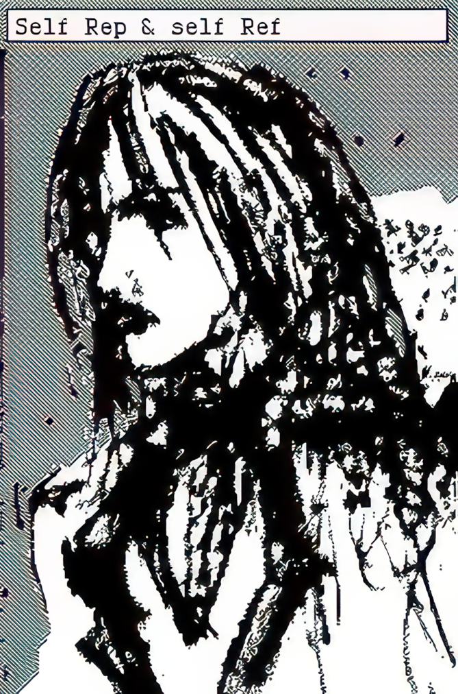 Sketch of a person with long hair and lipstick on.