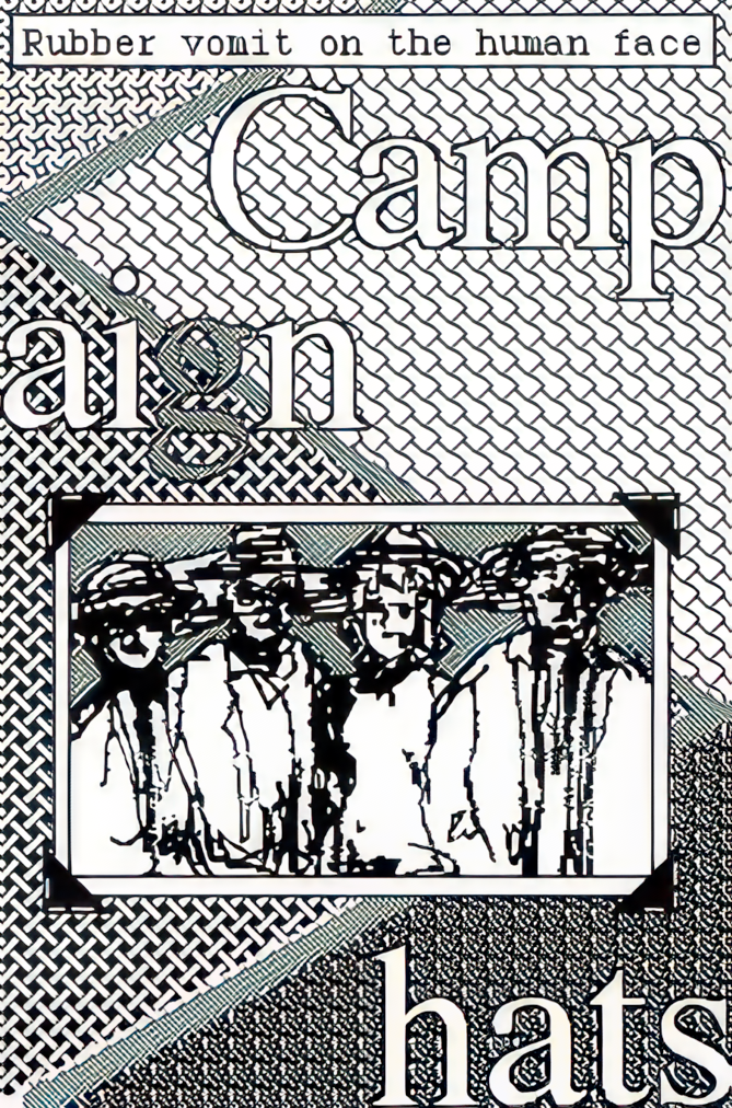 a sketch of Camp/aign hats with 4 people wearing hats