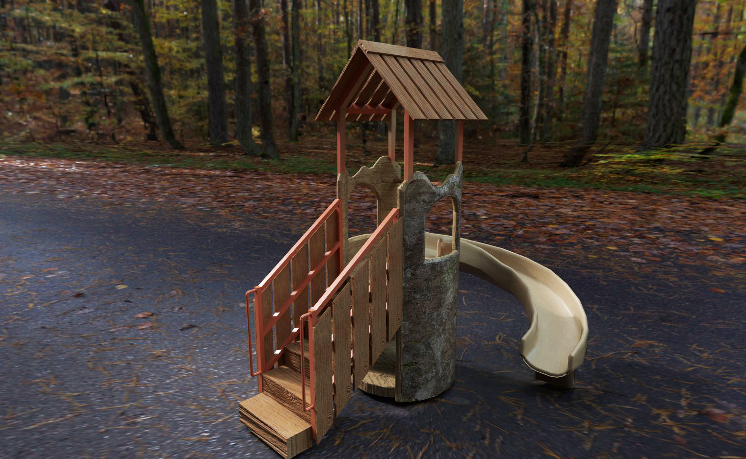 illustration of log tower slide