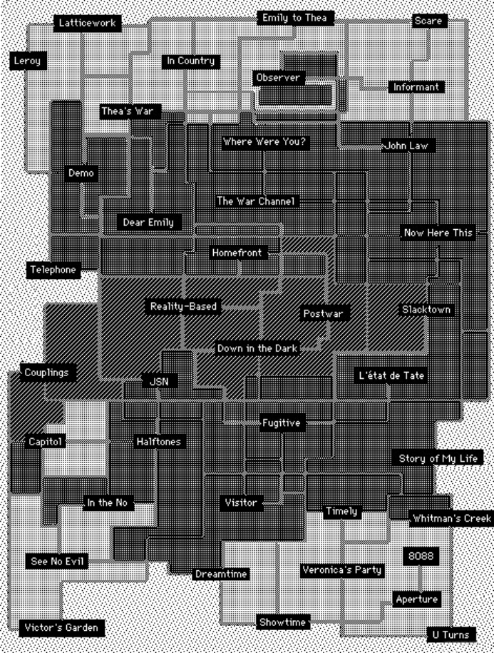 retro map showing various locations from classic Victory Garden