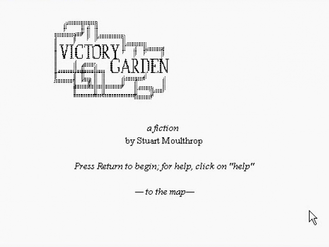 black text on white background showing the title screen for Victory Garden