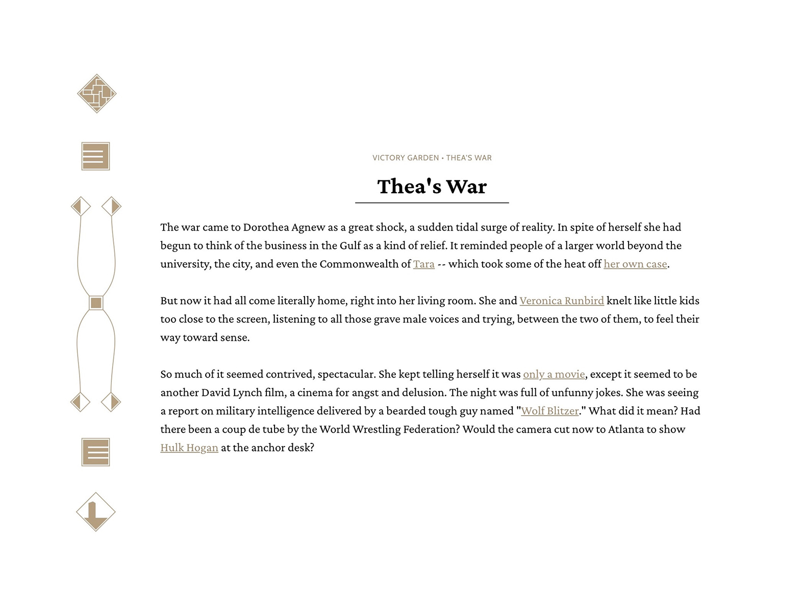 A screenshot of Victory Garden 2022 showing the page Thea's War
