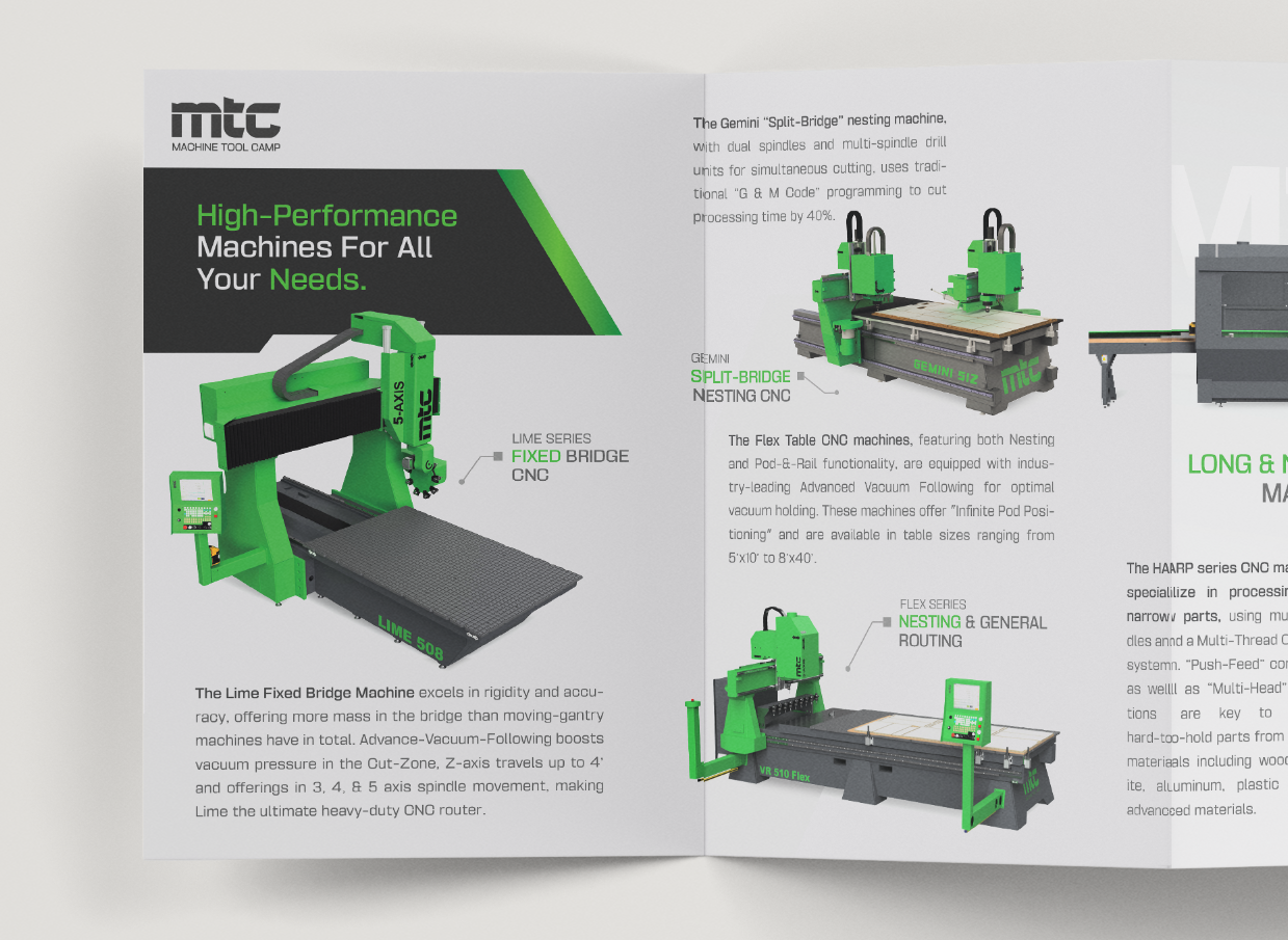 Close up brochure design for Machine Tool Camp