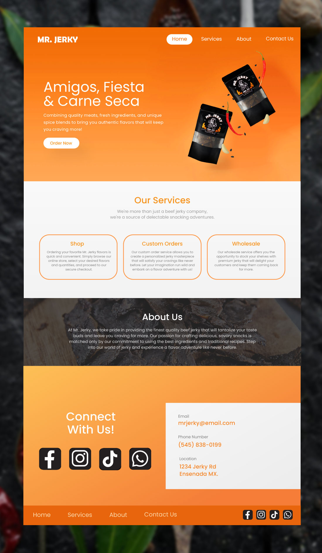 Mockup website design for beef jerky company, Mr. Jerky