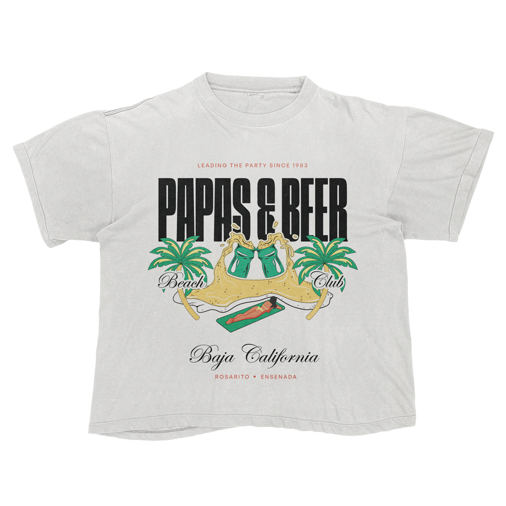 Mockup of a white tee shirt with a beach design printed on