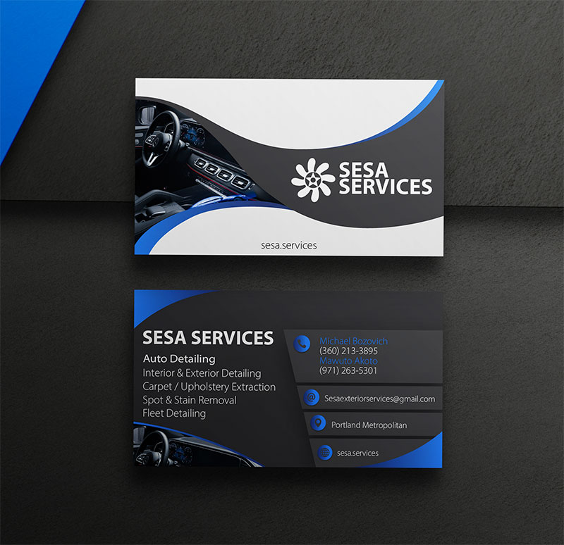 Business card design mockup for Sesa Services