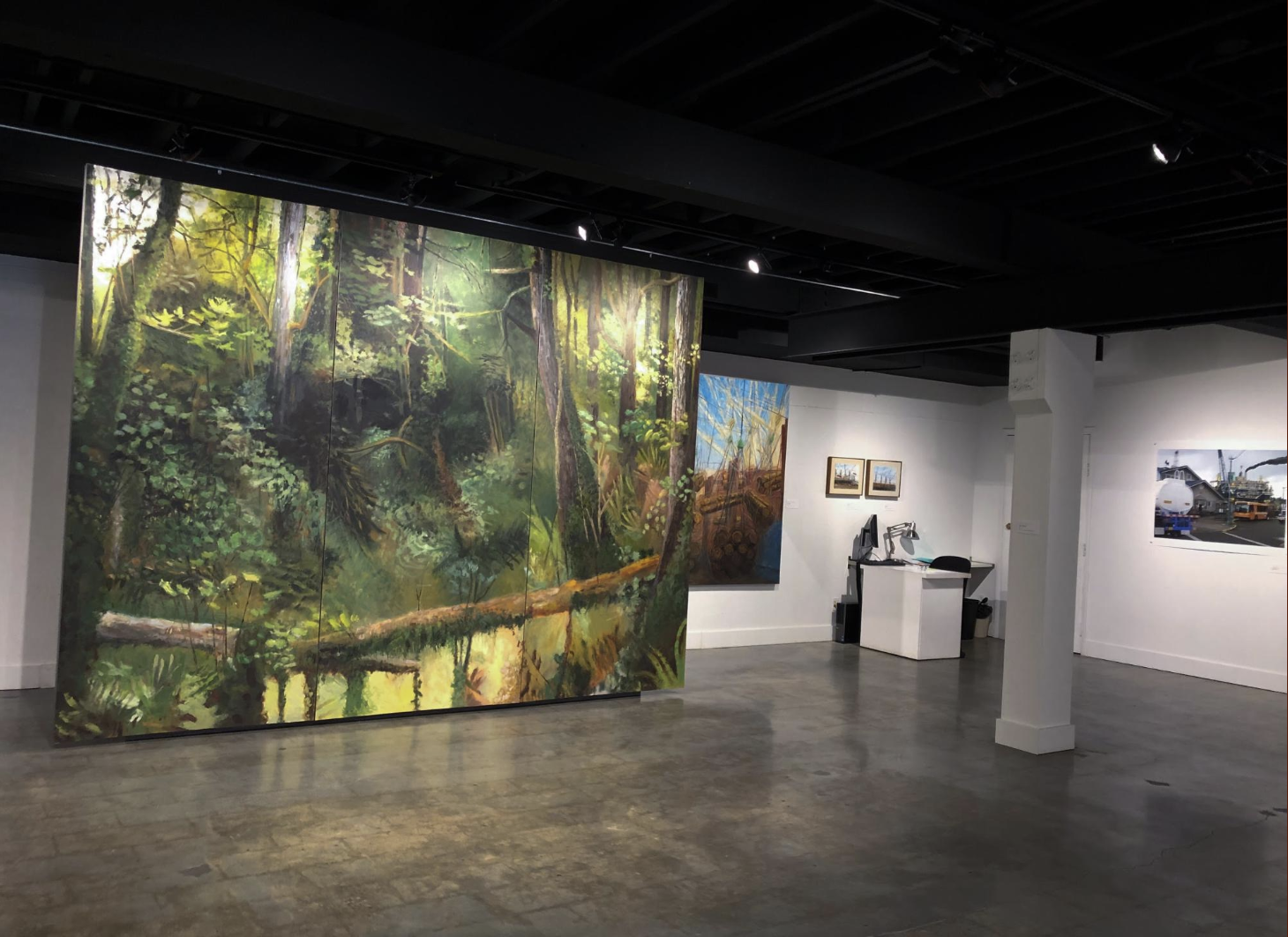 Gore-Fuss’s large forest painting and some industrial pieces.