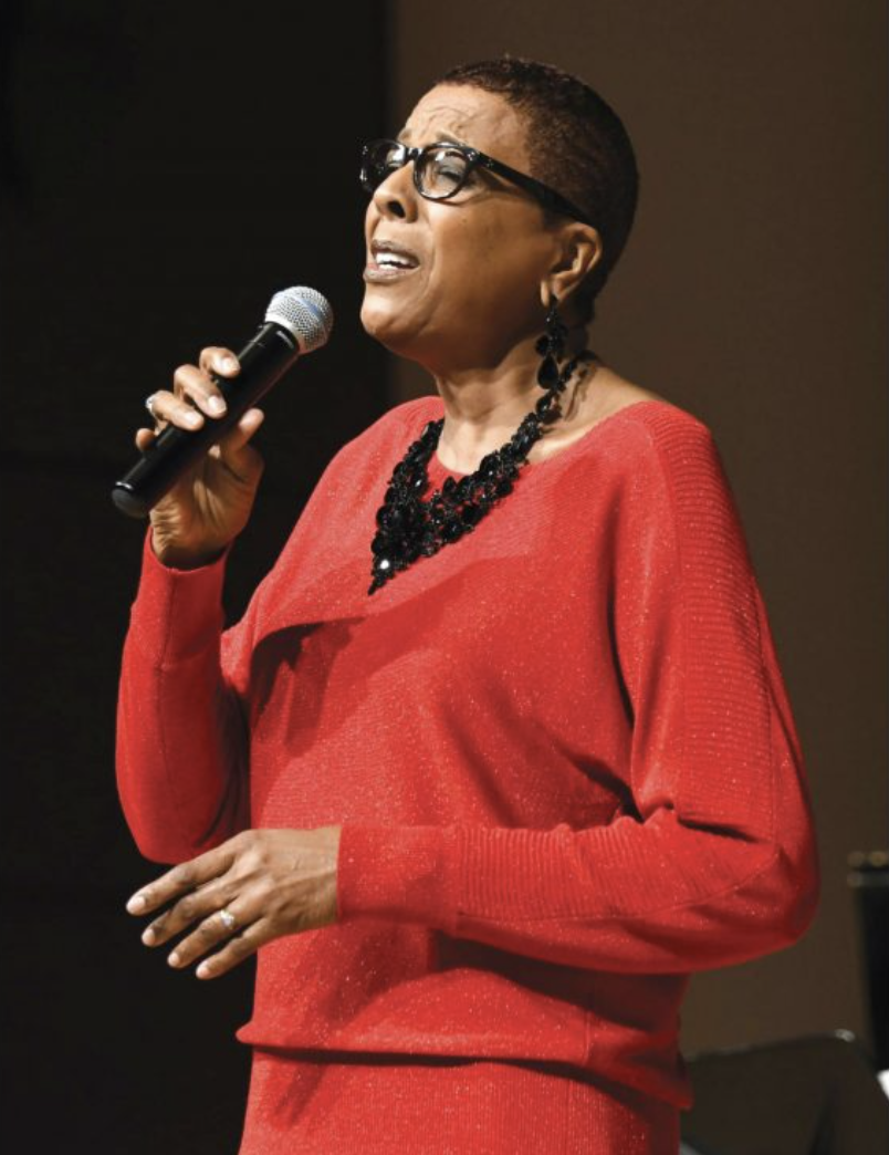 Dee Daniels singing in Schneebeck Concert Hall.