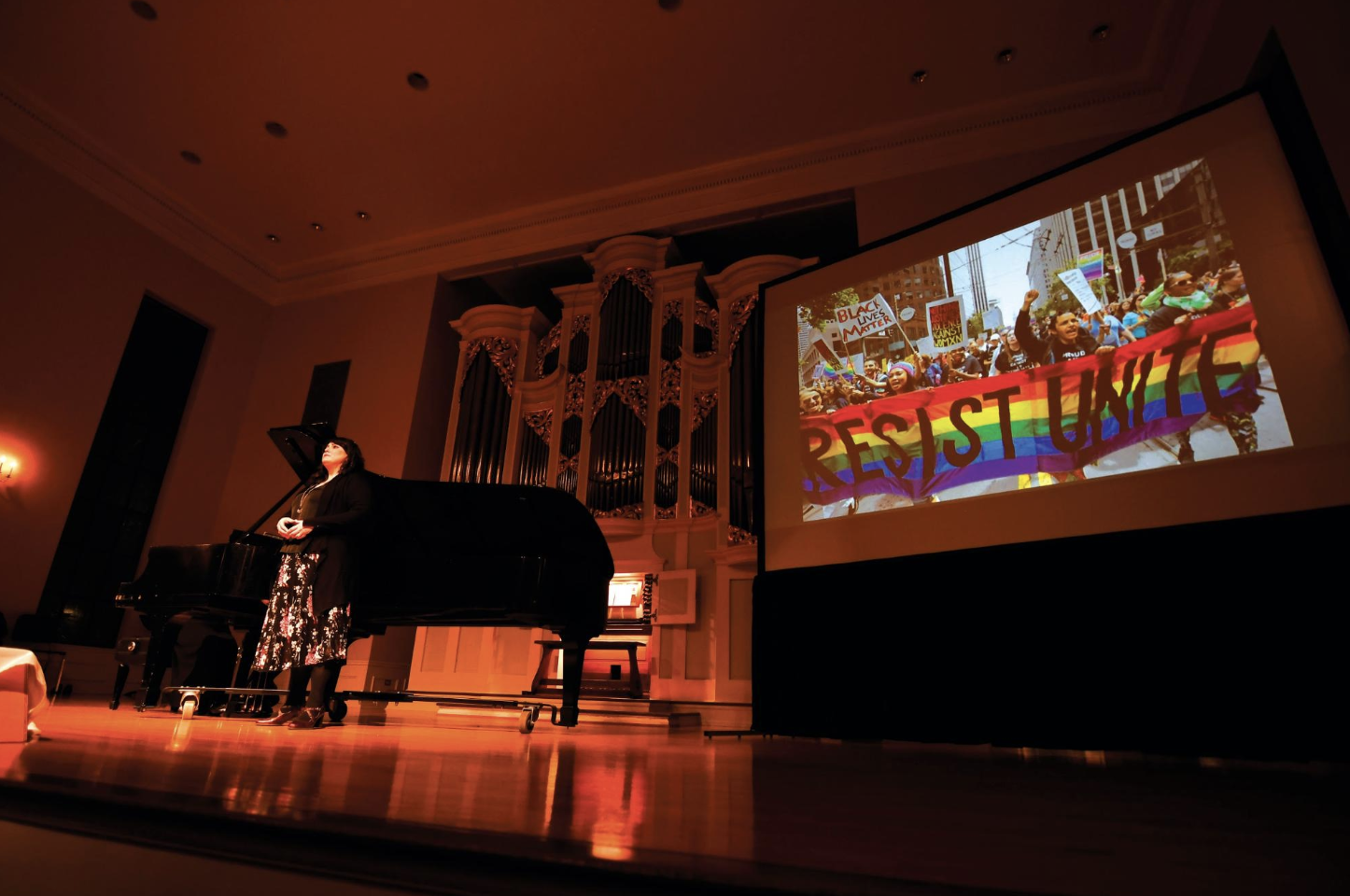 Images of a protest shown at The Music of Resistance.