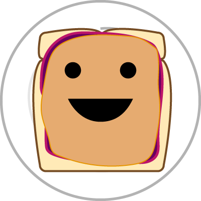 A cartoon peice of bread with PB and J