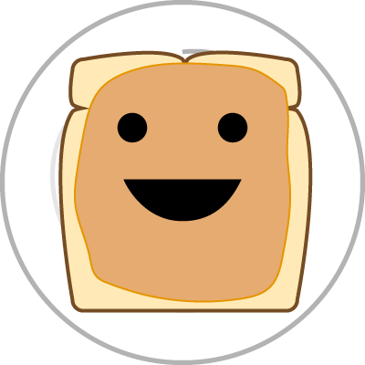 A cartoon peice of bread with Peanut Butter