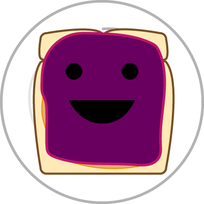 A cartoon peice of bread with PB and J