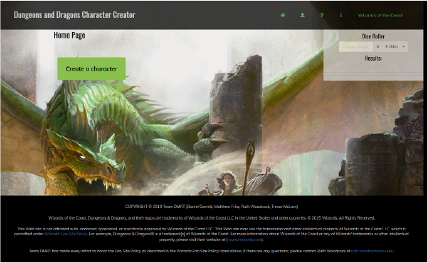 screen shot of Dungeons & Dragons Character Generator web page