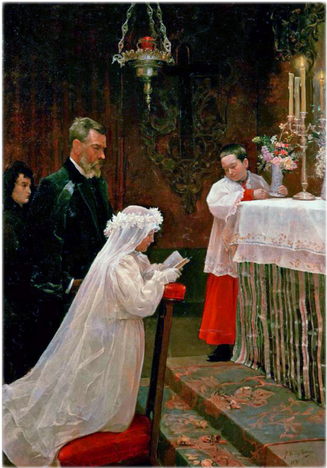 Painting of a young girls first communuion