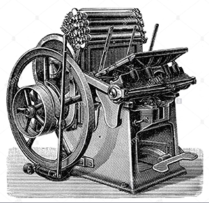 Historical illustration, 19th Century, Industrial printing press