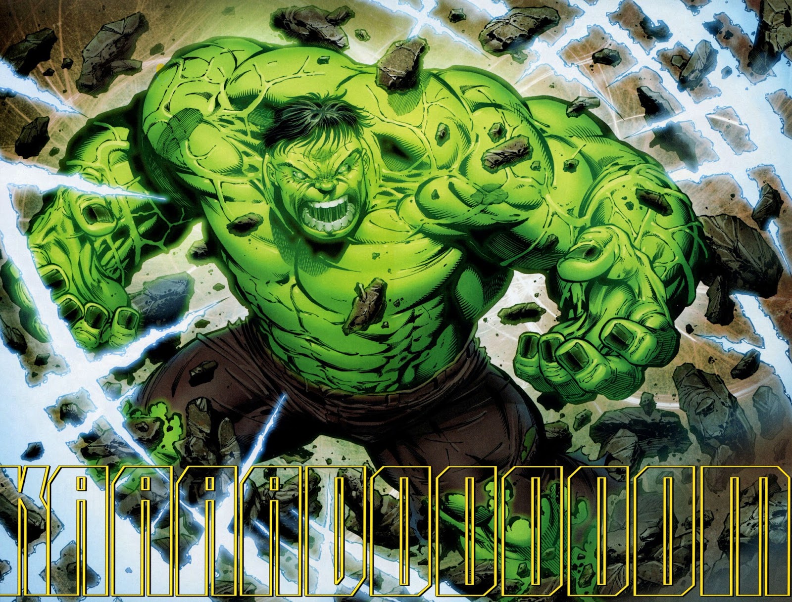 The original Hulk stomps into the ground.