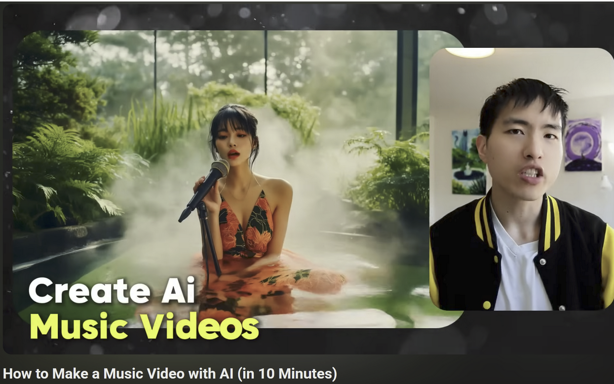 YouTube thumbnail for a tutorial on creating a music video with AI